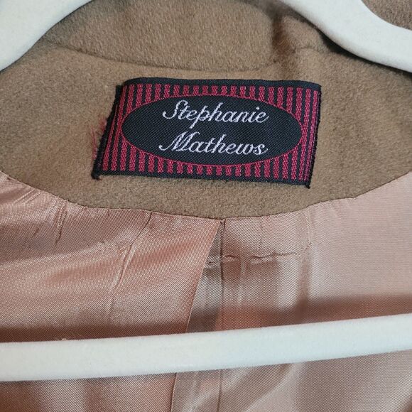 Stephanie Mathews VTG Long Wool Pea Coat Camel Brown Professional Women's Sz 10 - Picture 9 of 14